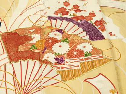 平和屋着物■訪問着　駒刺繍　束ね熨斗檜扇草花文　金銀彩　正絹　逸品　CABL3595ev