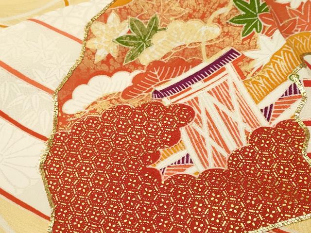 平和屋着物■訪問着　駒刺繍　束ね熨斗檜扇草花文　金銀彩　正絹　逸品　CABL3595ev