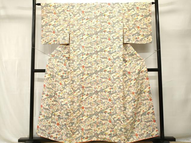 平和屋着物■上質な小紋　地紙重ね枝花文　正絹　逸品　CABL3599ev