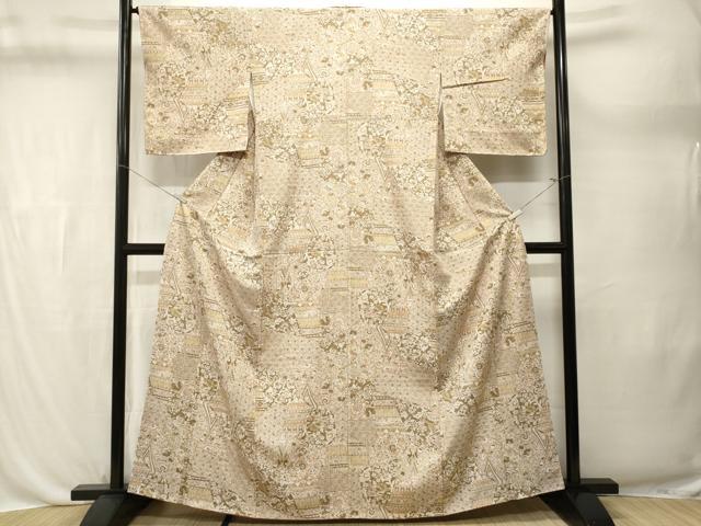 平和屋着物■上質な小紋　切嵌更紗草花文　正絹　逸品　CABL3600ev