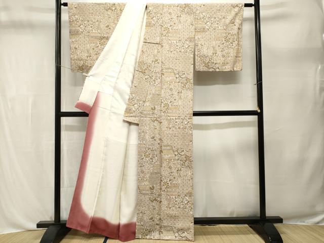 平和屋着物■上質な小紋　切嵌更紗草花文　正絹　逸品　CABL3600ev