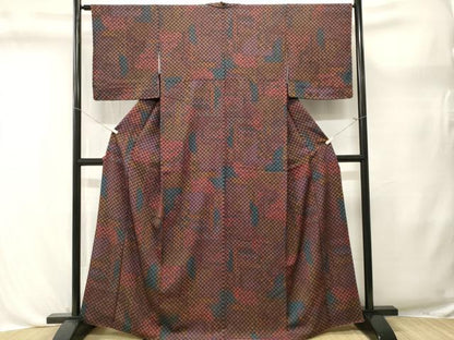 平和屋着物■上質な小紋　市松花唐草文　正絹　逸品　CABL3602ev