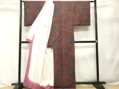 平和屋着物■上質な小紋　市松花唐草文　正絹　逸品　CABL3602ev