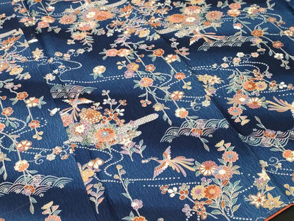平和屋着物■上質な小紋　ふくれ織　鳳凰エ霞草花文　暈し染め　正絹　逸品　CABL3610ev