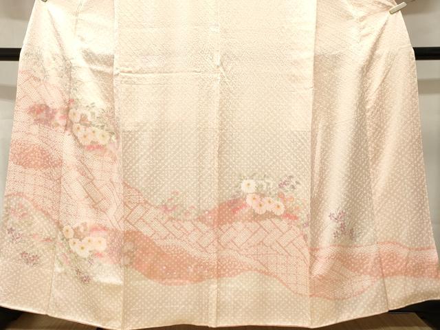 平和屋着物■訪問着　絞り　草花文　暈し染め　金銀彩　正絹　逸品　CABL3611ev