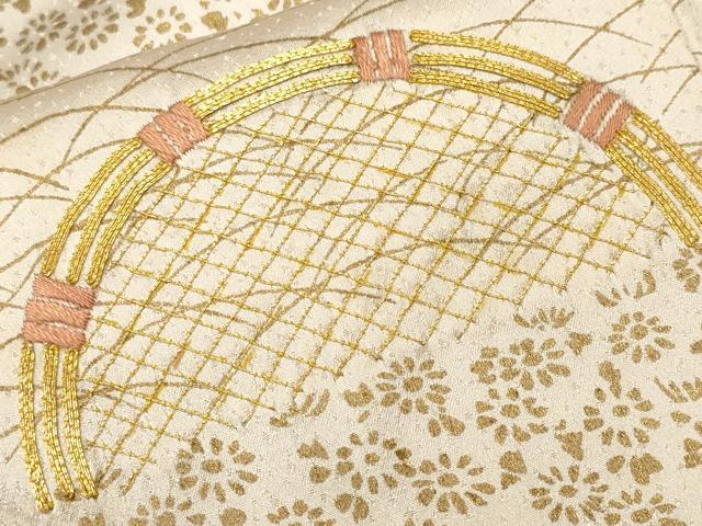 平和屋着物■訪問着　駒刺繍　籬横段文　芝草花文　金彩　正絹　逸品　CABL3615ev