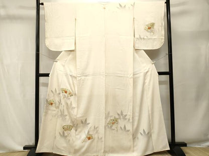 平和屋着物■訪問着　駒刺繍　扇面笹竹枝梅文　シルエット　暈し染め　金彩　正絹　逸品　CABL3631ev