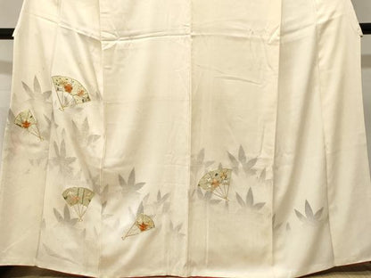 平和屋着物■訪問着　駒刺繍　扇面笹竹枝梅文　シルエット　暈し染め　金彩　正絹　逸品　CABL3631ev