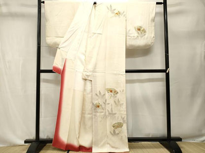 平和屋着物■訪問着　駒刺繍　扇面笹竹枝梅文　シルエット　暈し染め　金彩　正絹　逸品　CABL3631ev