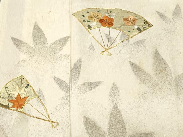 平和屋着物■訪問着　駒刺繍　扇面笹竹枝梅文　シルエット　暈し染め　金彩　正絹　逸品　CABL3631ev