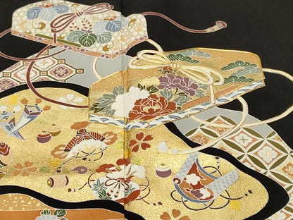 平和屋着物■豪華黒留袖　駒刺繍　道長宝尽し文箱貝桶花文　金彩　正絹　逸品　CABL3632ev
