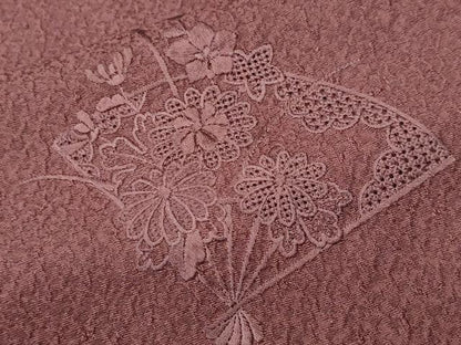 平和屋着物■中国三大刺繍　スワトウ刺繍　訪問着　色無地　扇面花地紋　紅檜皮色　正絹　逸品　CABL3634ev