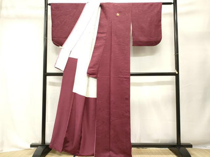 平和屋着物■上質な色無地　流水地紋　小豆色　正絹　逸品　CABL3635ev
