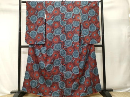 平和屋着物■小振袖　お召地　型染め　菊唐草文　正絹　逸品　CABL3643ev