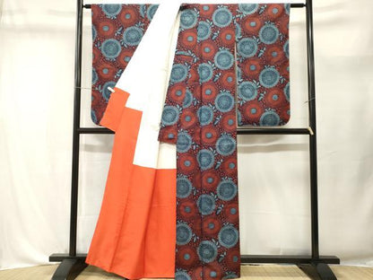 平和屋着物■小振袖　お召地　型染め　菊唐草文　正絹　逸品　CABL3643ev
