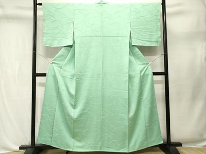 平和屋着物■上質な色無地　芝草花地紋　若緑色　正絹　逸品　CABL3659ev
