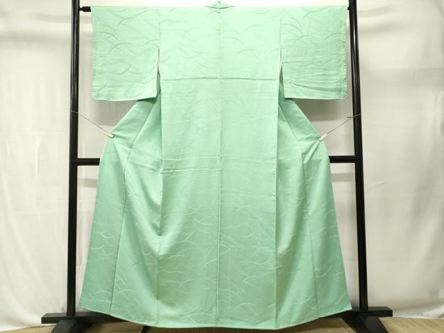 平和屋着物■上質な色無地　芝草花地紋　若緑色　正絹　逸品　CABL3659ev
