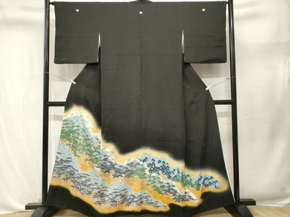 平和屋着物■豪華黒留袖　松竹梅　暈し染め　金彩　正絹　逸品　CABL3662ev