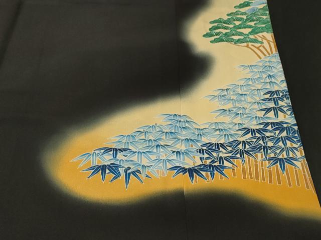 平和屋着物■豪華黒留袖　松竹梅　暈し染め　金彩　正絹　逸品　CABL3662ev