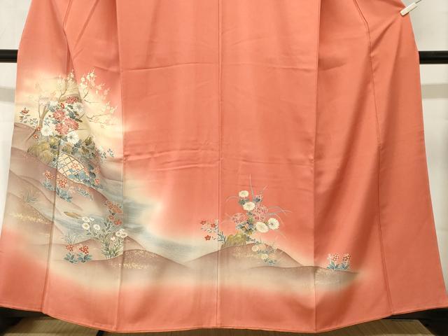 平和屋着物■訪問着　流水籬草花文　暈し染め　金銀彩　正絹　逸品　CABL3665ev
