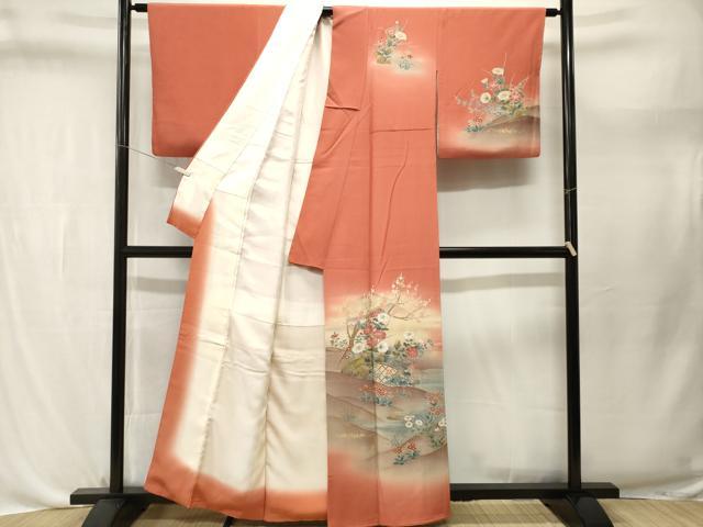 平和屋着物■訪問着　流水籬草花文　暈し染め　金銀彩　正絹　逸品　CABL3665ev