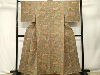 平和屋着物■上質な小紋　更紗切嵌花文　鬼しぼ縮緬　正絹　逸品　CABL3666ev