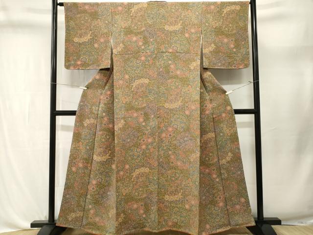 平和屋着物■上質な小紋　更紗切嵌花文　鬼しぼ縮緬　正絹　逸品　CABL3666ev