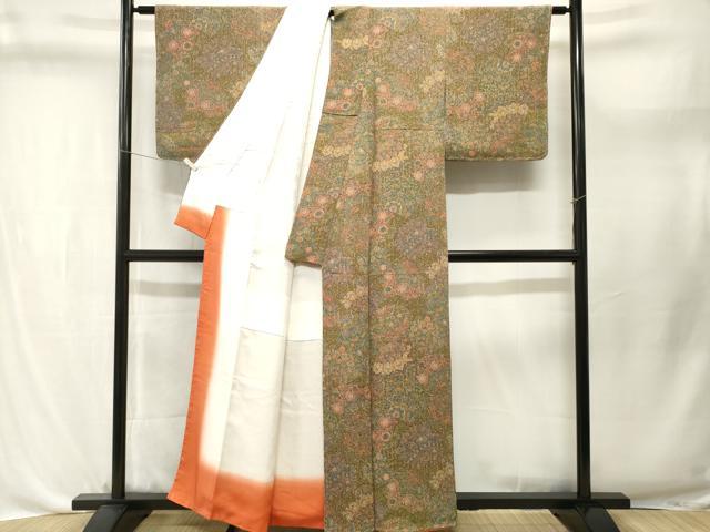 平和屋着物■上質な小紋　更紗切嵌花文　鬼しぼ縮緬　正絹　逸品　CABL3666ev