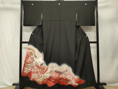 平和屋着物■豪華黒留袖　総刺繍　松葉飛鶴文　暈し染め　金彩　正絹　逸品　CABL3674ev