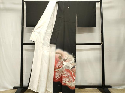 平和屋着物■豪華黒留袖　総刺繍　松葉飛鶴文　暈し染め　金彩　正絹　逸品　CABL3674ev