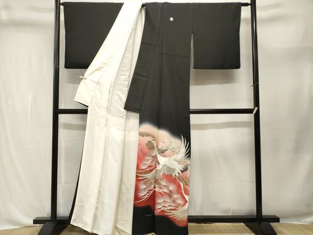 平和屋着物■豪華黒留袖　総刺繍　松葉飛鶴文　暈し染め　金彩　正絹　逸品　CABL3674ev