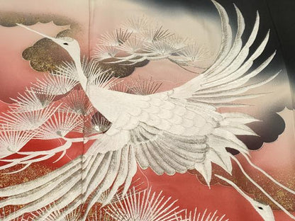 平和屋着物■豪華黒留袖　総刺繍　松葉飛鶴文　暈し染め　金彩　正絹　逸品　CABL3674ev