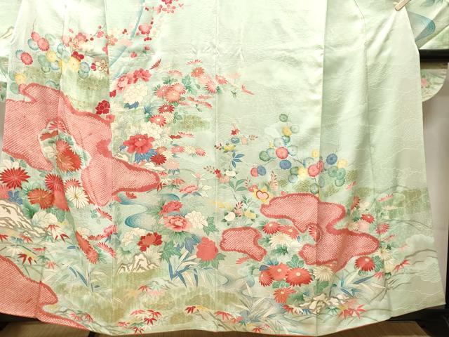 平和屋着物■豪華振袖　駒刺繍　流水笹梅花文　暈し染め　金彩　正絹　逸品　CABL3678ev