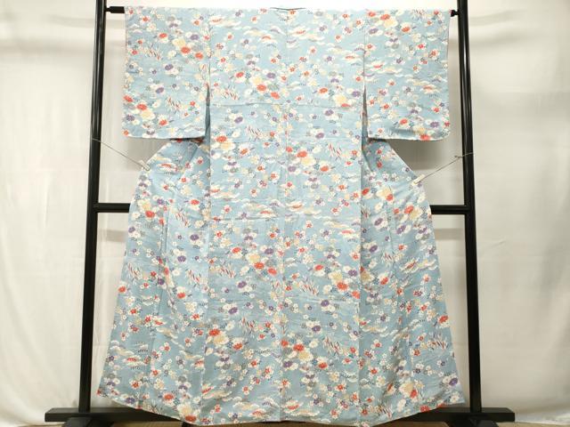 平和屋着物■上質な小紋　流水枝花文　鬼しぼ縮緬　正絹　逸品　CABL3688ev