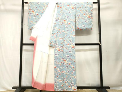 平和屋着物■上質な小紋　流水枝花文　鬼しぼ縮緬　正絹　逸品　CABL3688ev