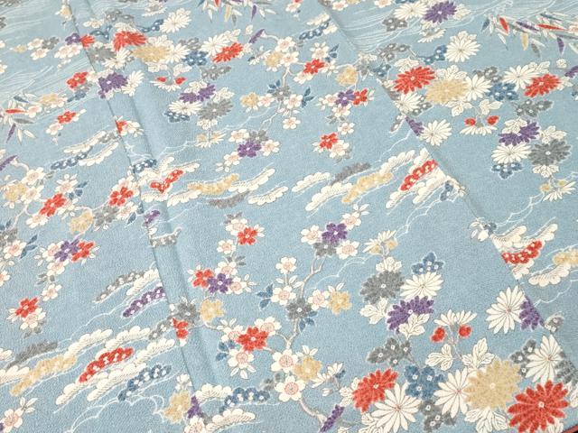平和屋着物■上質な小紋　流水枝花文　鬼しぼ縮緬　正絹　逸品　CABL3688ev