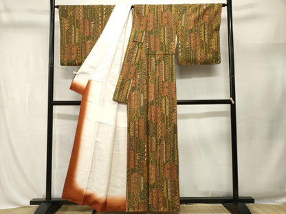 平和屋着物■上質な小紋　切嵌更紗枝花文　正絹　逸品　CABL3692ev