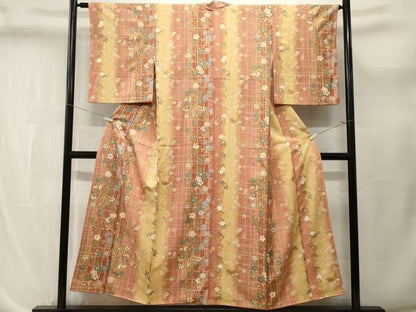 平和屋着物■上質な小紋　格子花蝶文　暈し染め　金彩　正絹　逸品　CABL3700ev