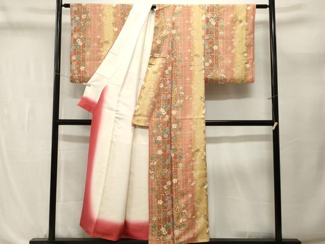 平和屋着物■上質な小紋　格子花蝶文　暈し染め　金彩　正絹　逸品　CABL3700ev