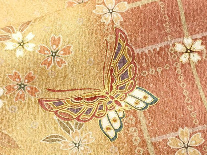 平和屋着物■上質な小紋　格子花蝶文　暈し染め　金彩　正絹　逸品　CABL3700ev