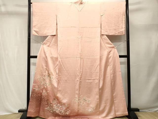 平和屋着物■中国三大刺繍　スワトウ刺繍　総刺繍　松皮菱草花文　シルエット　暈し染め　訪問着　　正絹　逸品　CABL3701ev