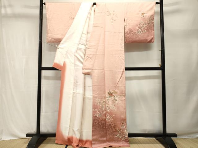 平和屋着物■中国三大刺繍　スワトウ刺繍　総刺繍　松皮菱草花文　シルエット　暈し染め　訪問着　　正絹　逸品　CABL3701ev