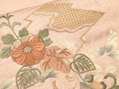 平和屋着物■中国三大刺繍　スワトウ刺繍　総刺繍　松皮菱草花文　シルエット　暈し染め　訪問着　　正絹　逸品　CABL3701ev