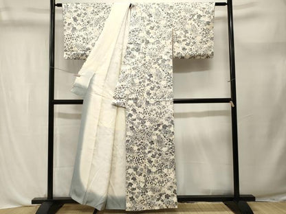 平和屋着物■上質な小紋　草花文　銀彩　正絹　逸品　CABL3704ev