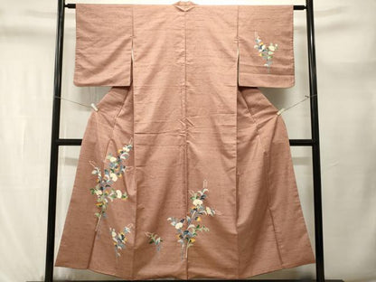 平和屋着物■訪問着　紬地　枝花文　正絹　逸品　CABL3709ev
