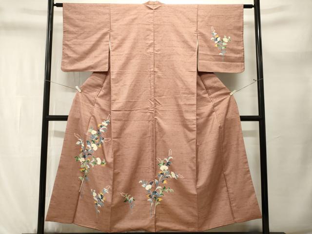 平和屋着物■訪問着　紬地　枝花文　正絹　逸品　CABL3709ev