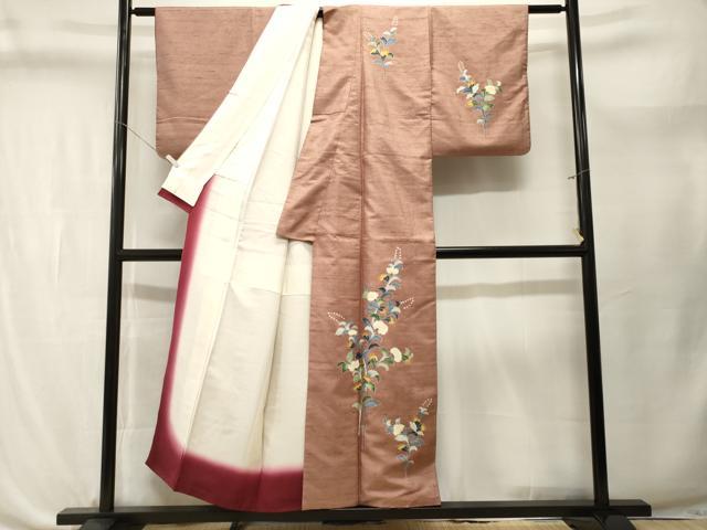 平和屋着物■訪問着　紬地　枝花文　正絹　逸品　CABL3709ev
