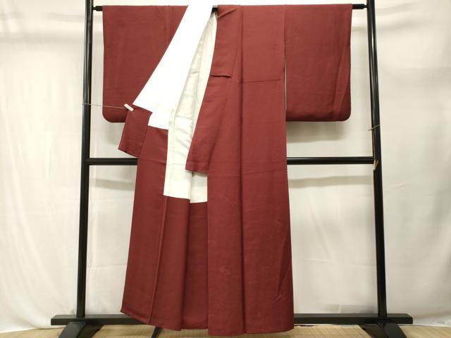 平和屋着物■上質な色無地　松竹梅風景地紋　葡萄茶色　正絹　逸品　CABL3715ev