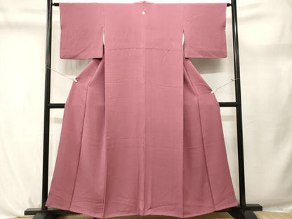 平和屋着物■ファッションデザイナー 花井幸子　色無地　退紅色　鬼しぼ縮緬　正絹　逸品　CABL3718ev