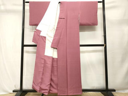 平和屋着物■ファッションデザイナー 花井幸子　色無地　退紅色　鬼しぼ縮緬　正絹　逸品　CABL3718ev